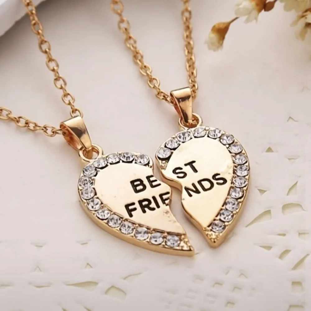New 2pcs Girls Elegant Heart Shaped BFF Pendant Necklace, T5B3B